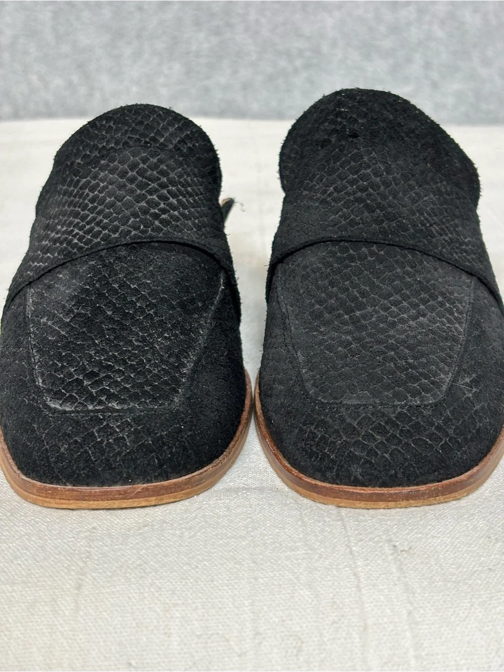 Free People At Ease Embossed Suede Loafer Mule-Black Snake Print-Women 38/US 7.5